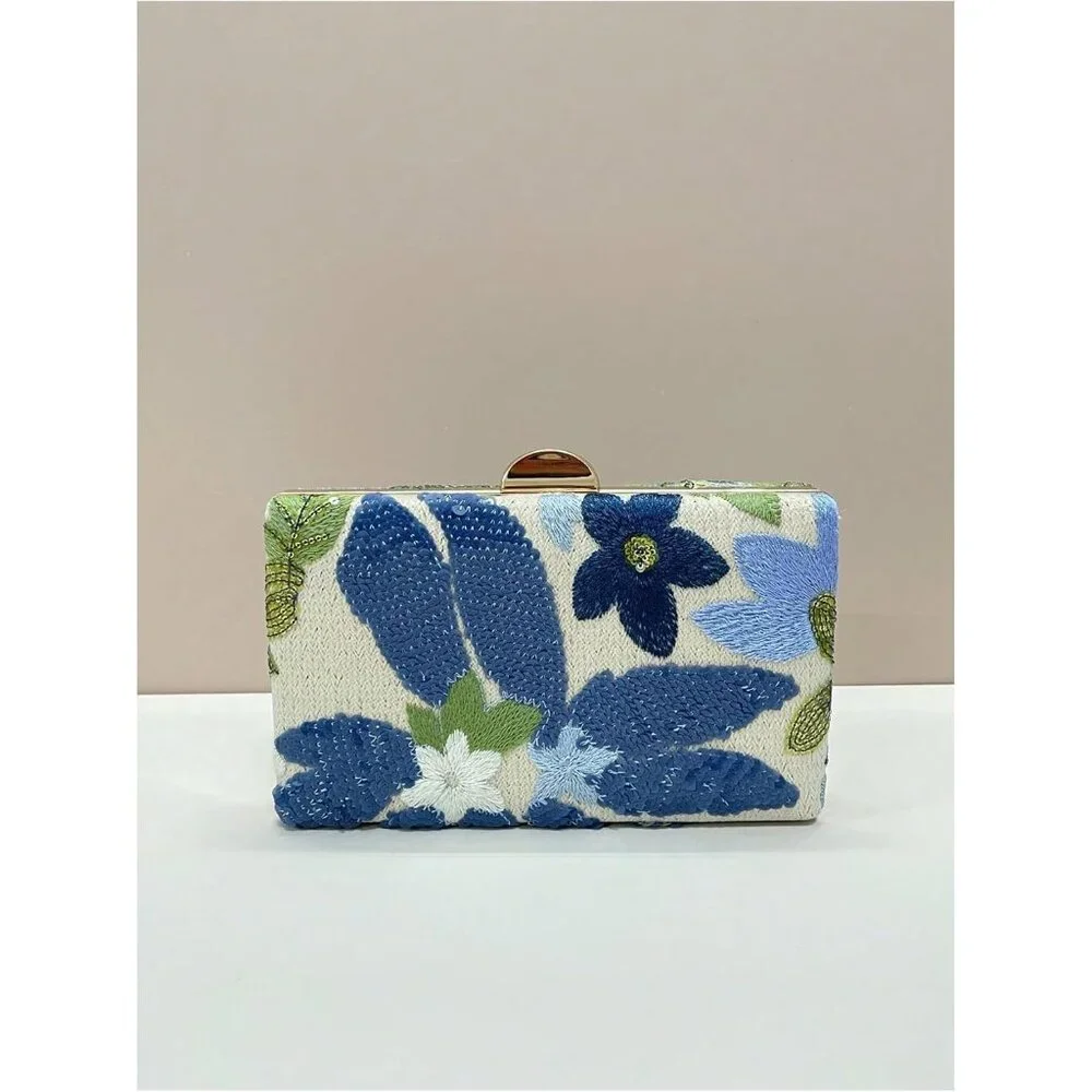 Women's Floral Embroidery Sequin Clutch Mini Handbag Elegant Evening Accessory